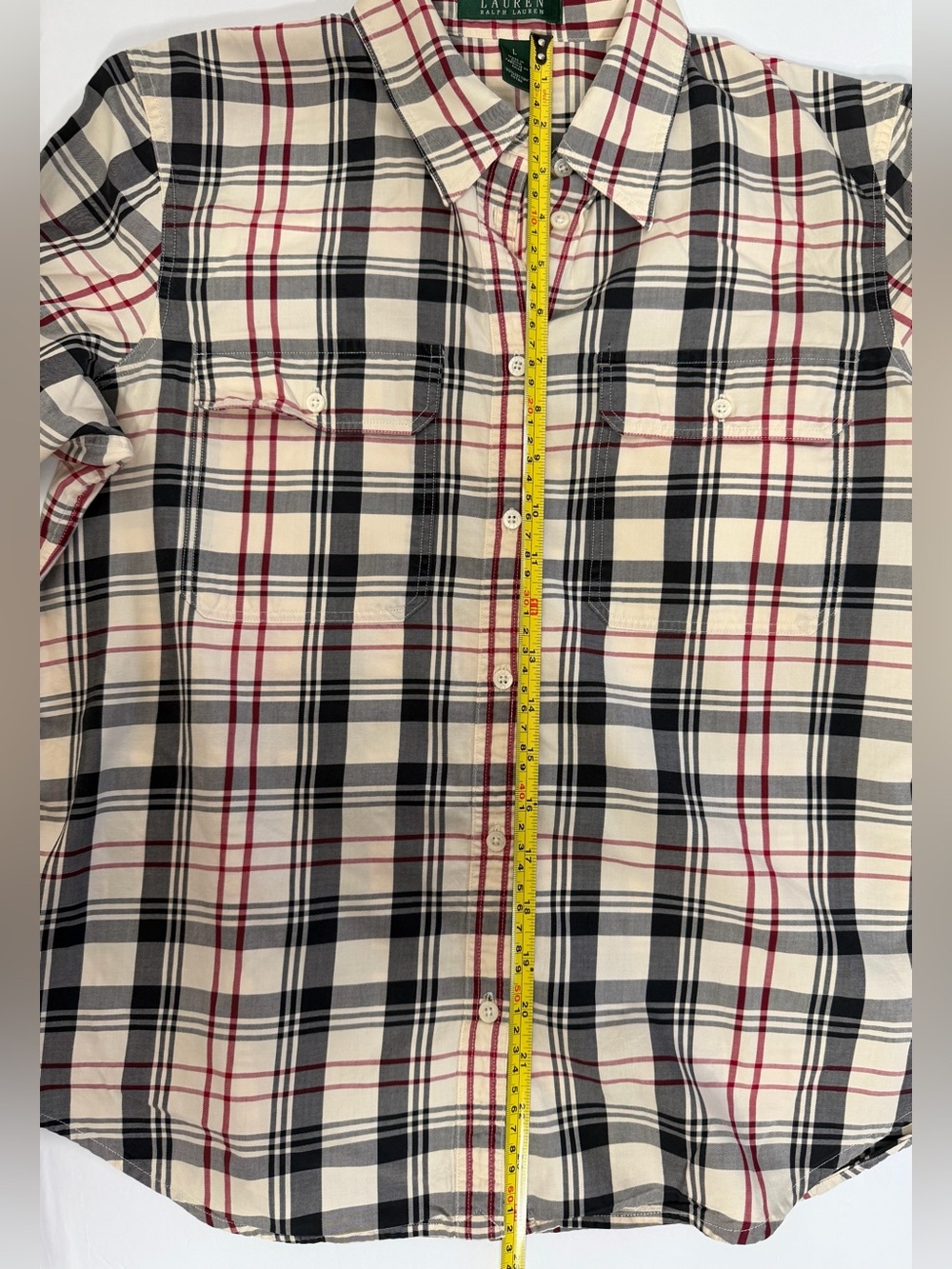 Lauren Ralph RLL cotton plaid button-down shirt blouse long sleeve size L - Picture 8 of 15